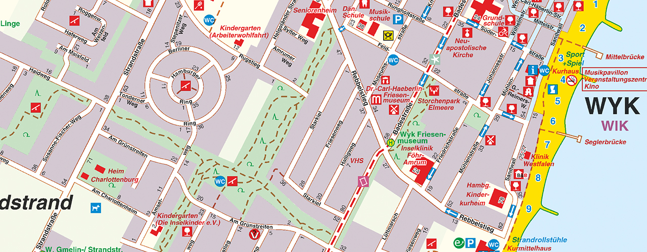 Ausschnitt aus dem Ortsplan von Wyk auf Föhr (Quelle: LVermGeo SH) Ausschnitt aus dem Ortsplan von Wyk auf Föhr